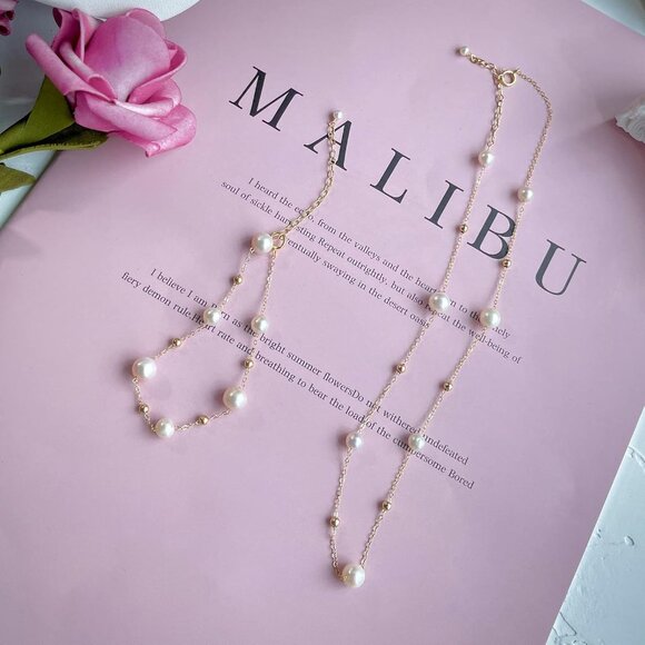 Gold Pearl Choker Necklace Dainty Beaded Chain Elegant Jewelry for Women Wedding - Picture 6 of 7